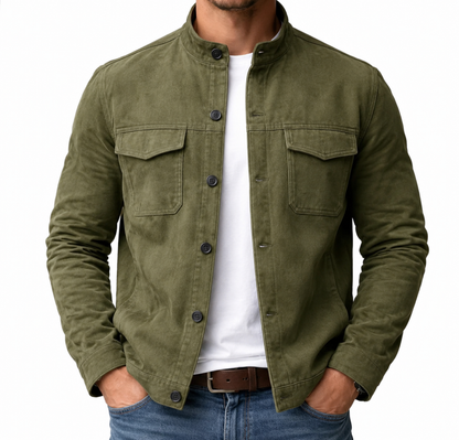 Herren Jacke mit Knopfleiste, Stehkragen und Brusttaschen mit Klappe-Men Jackets-Alpenkind