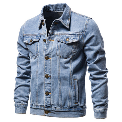 Herren-Jeansjacke im Trucker-Stil mit Knopfleiste und Pattentaschen-Jackets for men-Alpenkind