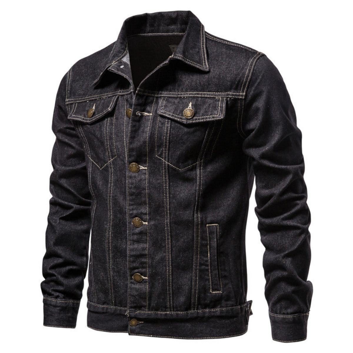 Herren-Jeansjacke im Trucker-Stil mit Knopfleiste und Pattentaschen-Jackets for men-Alpenkind