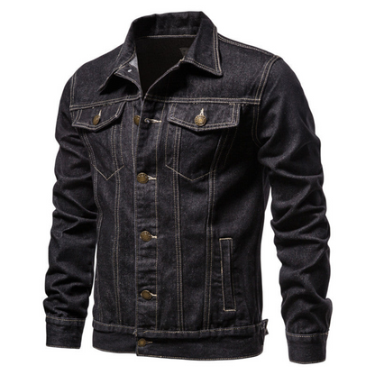 Herren-Jeansjacke im Trucker-Stil mit Knopfleiste und Pattentaschen-Jackets for men-Alpenkind