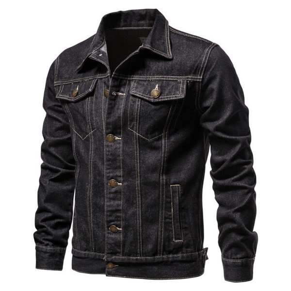 Herren-Jeansjacke im Trucker-Stil mit Knopfleiste und Pattentaschen-Jackets for men-Alpenkind
