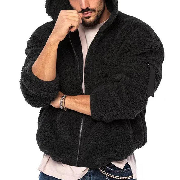 Herren Kapuzenjacke mit Reißverschluss, strukturierter Oberfläche und elastischem Saum-Men Sweaters-Alpenkind