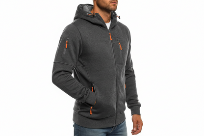 Herren Kapuzenjacke mit Reißverschluss und Mehreren Taschen-Men Sweaters-Alpenkind