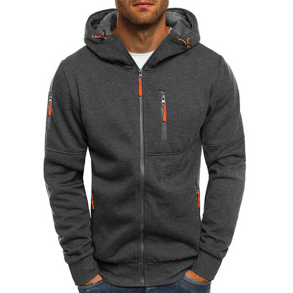 Herren Kapuzenjacke mit Reißverschluss und Mehreren Taschen-Men Sweaters-Alpenkind