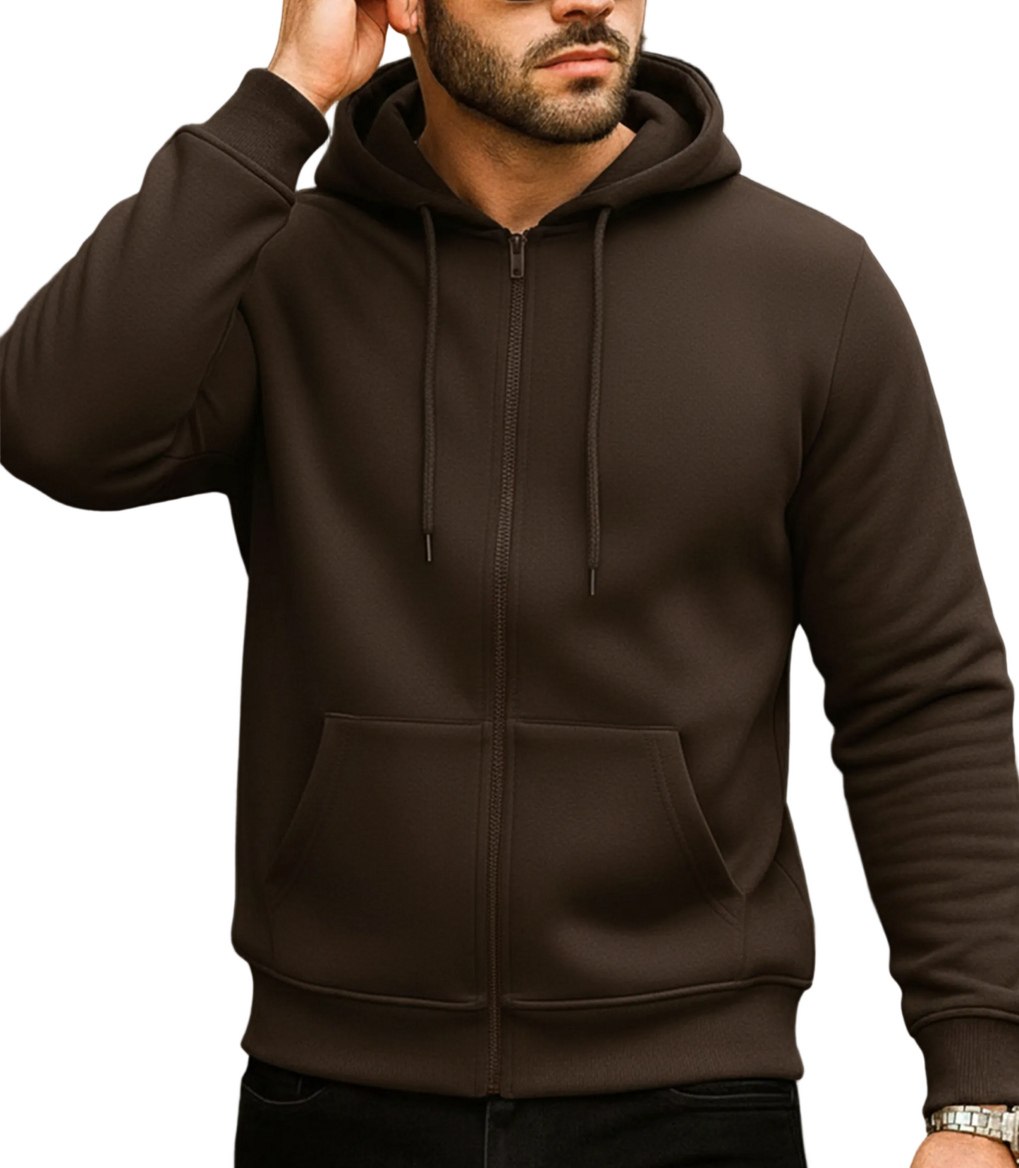 Herren Kapuzenjacke mit Reißverschluss und verstellbarer Kapuze-Men Jackets-Alpenkind