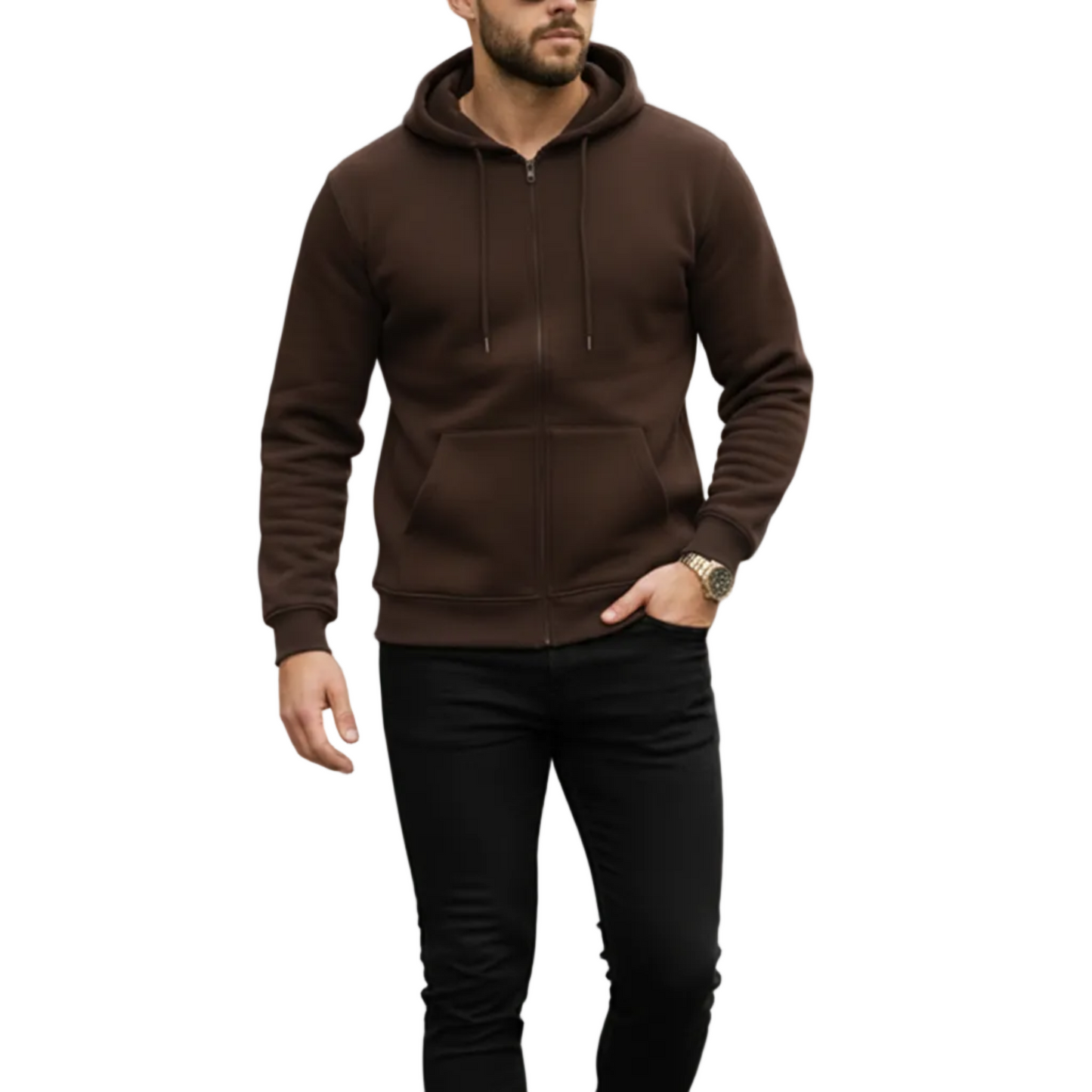 Herren Kapuzenjacke mit Reißverschluss und verstellbarer Kapuze-Men Jackets-Alpenkind