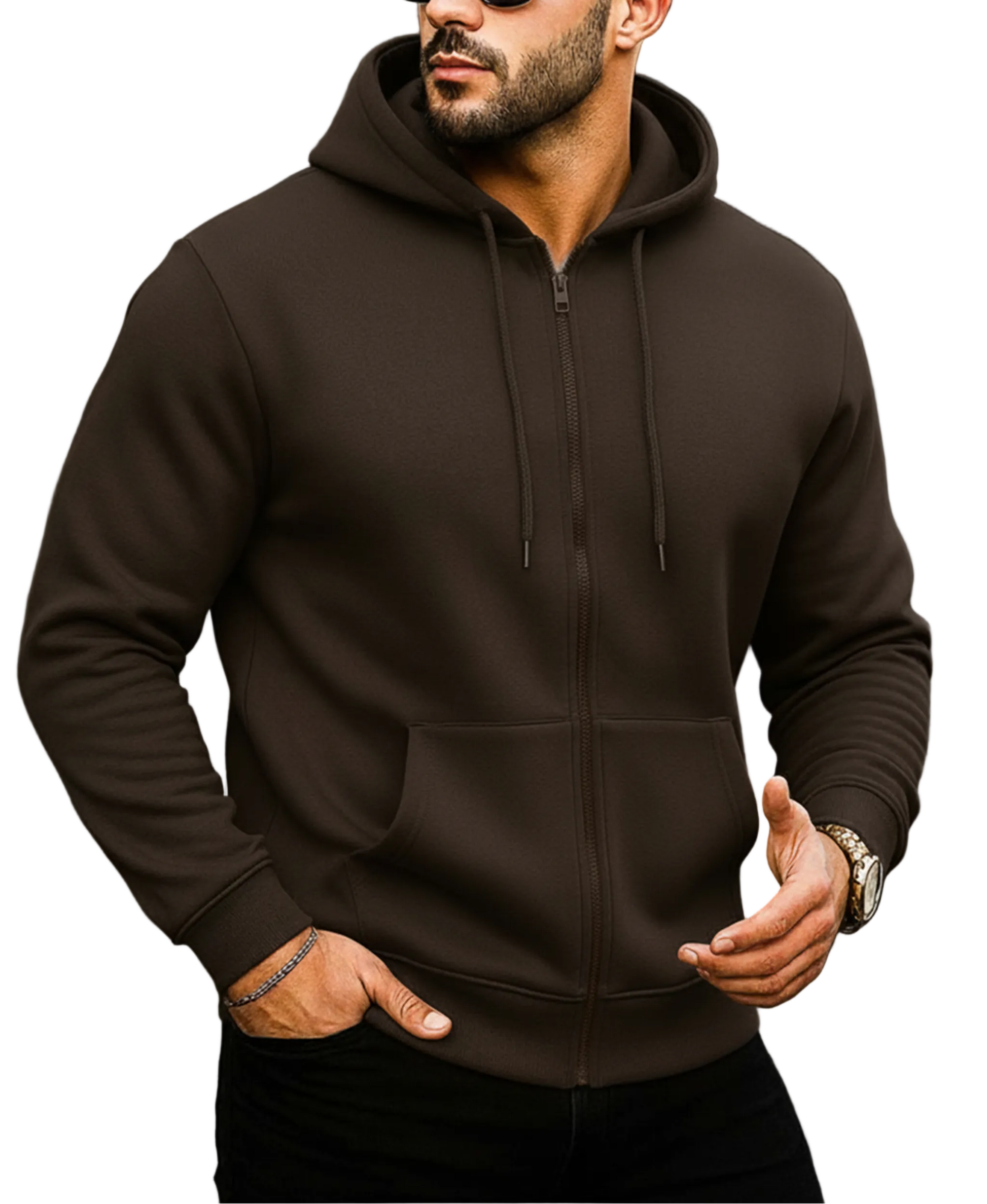 Herren Kapuzenjacke mit Reißverschluss und verstellbarer Kapuze-Men Jackets-Alpenkind