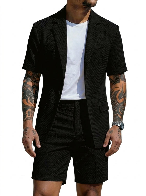 Herren Kurzarm-Blazer und Shorts Set mit Strukturmuster-Sets for Men-Alpenkind