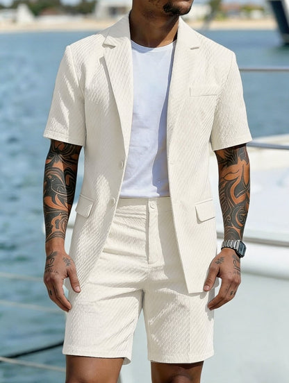 Herren Kurzarm-Blazer und Shorts Set mit Strukturmuster-Sets for Men-Alpenkind