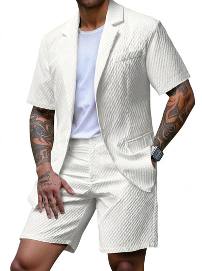 Herren Kurzarm-Blazer und Shorts Set mit Strukturmuster-Sets for Men-Alpenkind