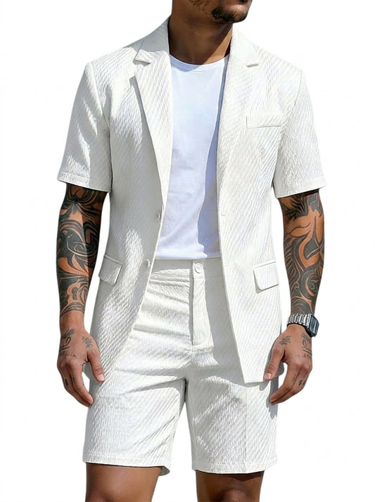 Herren Kurzarm-Blazer und Shorts Set mit Strukturmuster-Sets for Men-Alpenkind