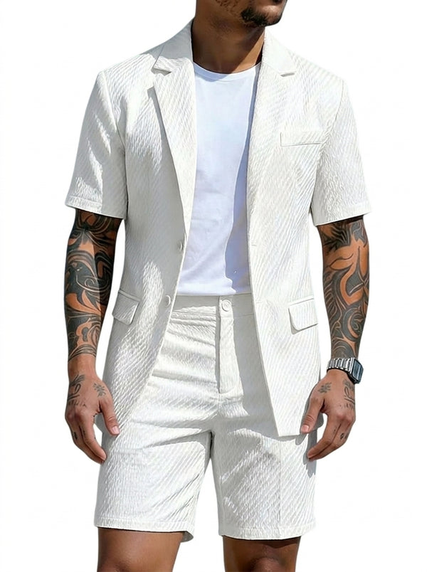 Herren Kurzarm-Blazer und Shorts Set mit Strukturmuster-Sets for Men-Alpenkind