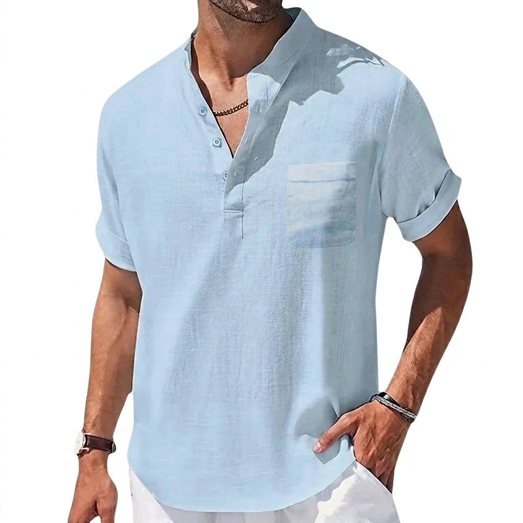 Herren Kurzarm Henley Hemd mit Stehkragen und Brusttasche-Shirts for men-Alpenkind
