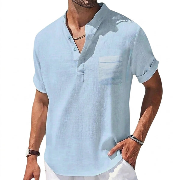 Herren Kurzarm Henley Hemd mit Stehkragen und Brusttasche-Shirts for men-Alpenkind