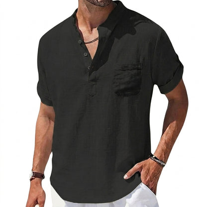 Herren Kurzarm Henley Hemd mit Stehkragen und Brusttasche-Shirts for men-Alpenkind