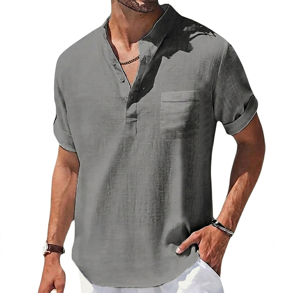 Herren Kurzarm Henley Hemd mit Stehkragen und Brusttasche-Shirts for men-Alpenkind