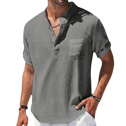 Herren Kurzarm Henley Hemd mit Stehkragen und Brusttasche-Shirts for men-Alpenkind