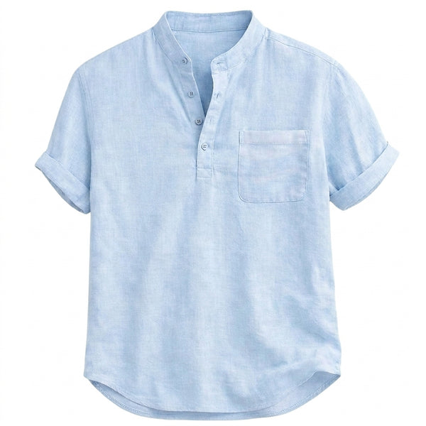 Herren Kurzarm Henley Hemd mit Stehkragen und Brusttasche-Shirts for men-Alpenkind