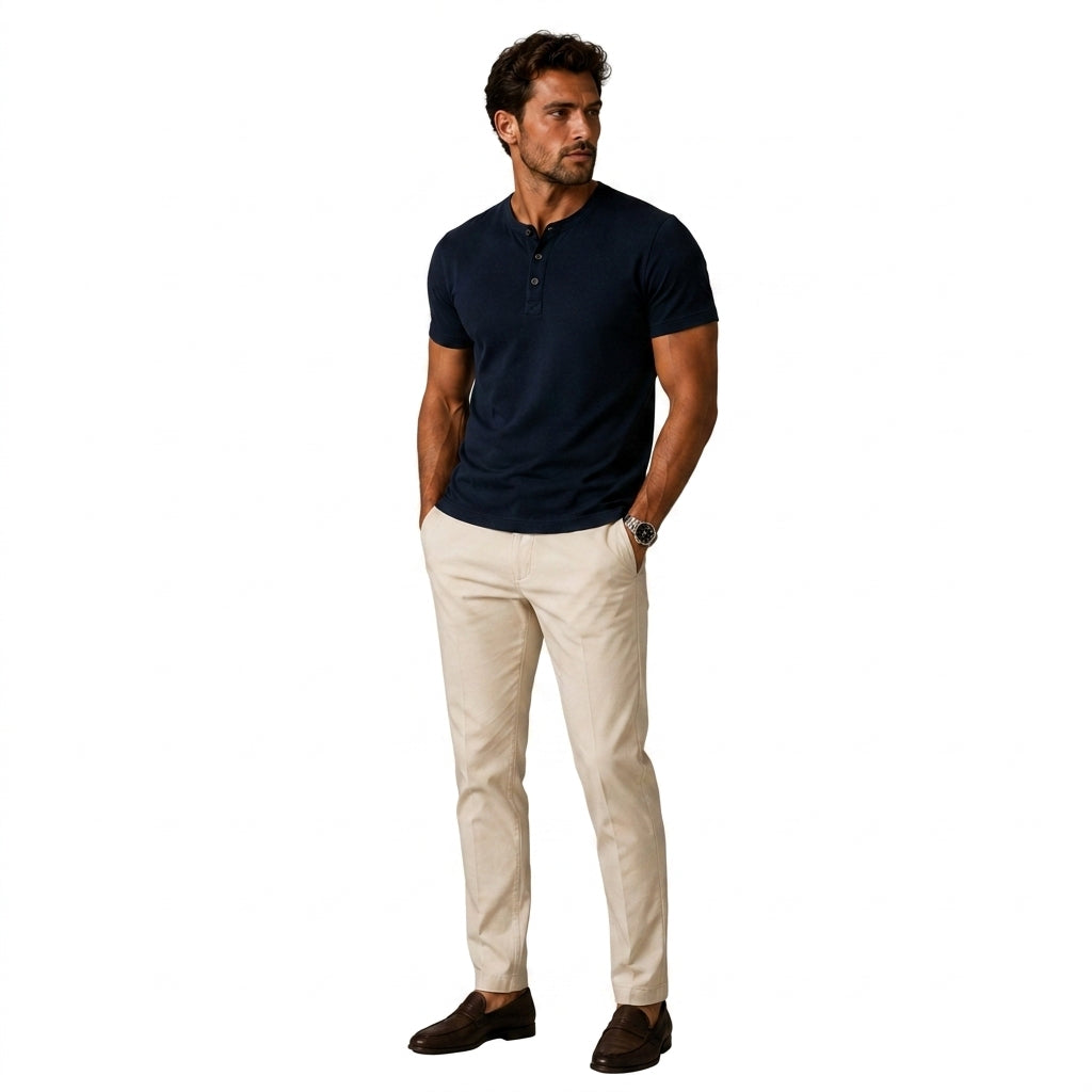 Herren Kurzarm Oberteil mit Drei Knopf Leiste-T-shirt for men-Alpenkind