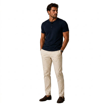 Herren Kurzarm Oberteil mit Drei Knopf Leiste-T-shirt for men-Alpenkind