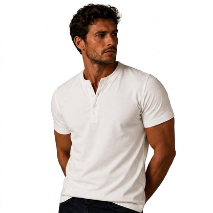 Herren Kurzarm Oberteil mit Drei Knopf Leiste-T-shirt for men-Alpenkind