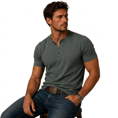 Herren Kurzarm Oberteil mit Drei Knopf Leiste-T-shirt for men-Alpenkind