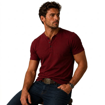 Herren Kurzarm Oberteil mit Drei Knopf Leiste-T-shirt for men-Alpenkind