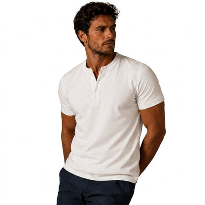 Herren Kurzarm Oberteil mit Drei Knopf Leiste-T-shirt for men-Alpenkind