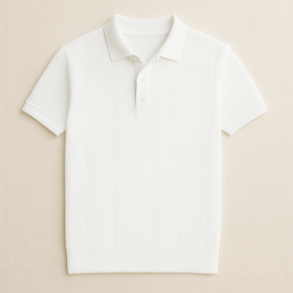 Herren Kurzarm-Polohemd mit Chevron-Strickmuster-Men Summer Shirts-Alpenkind