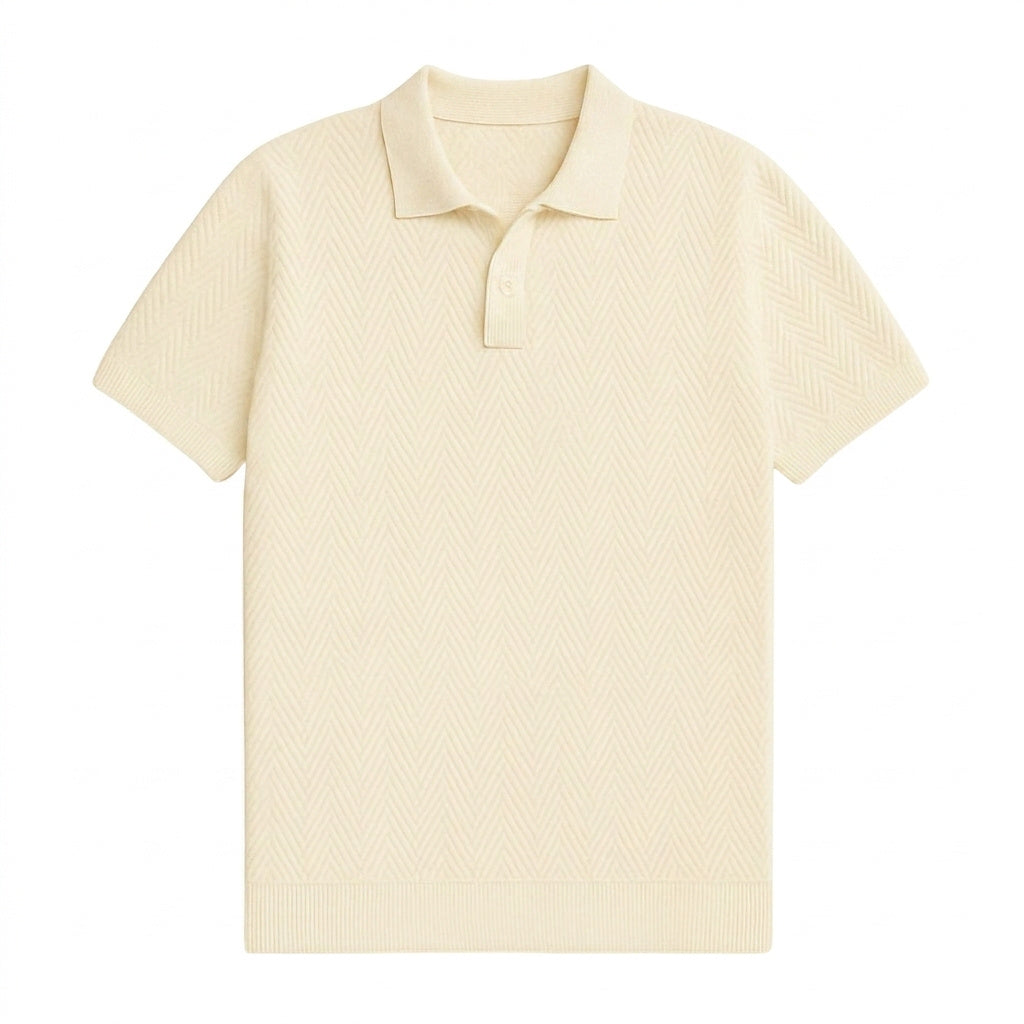 Herren Kurzarm-Polohemd mit Chevron-Strickmuster-Men Summer Shirts-Alpenkind