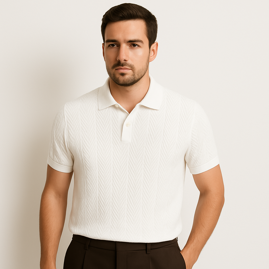 Herren Kurzarm-Polohemd mit Chevron-Strickmuster-Men Summer Shirts-Alpenkind