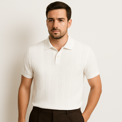 Herren Kurzarm-Polohemd mit Chevron-Strickmuster-Men Summer Shirts-Alpenkind