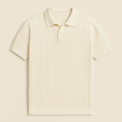 Herren Kurzarm-Polohemd mit Chevron-Strickmuster-Men Summer Shirts-Alpenkind