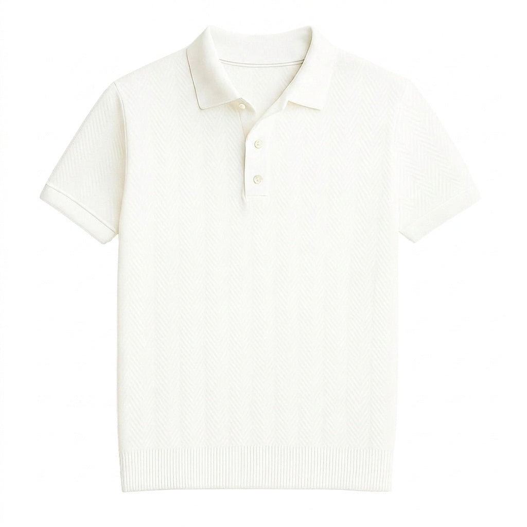 Herren Kurzarm-Polohemd mit Chevron-Strickmuster-Men Summer Shirts-Alpenkind
