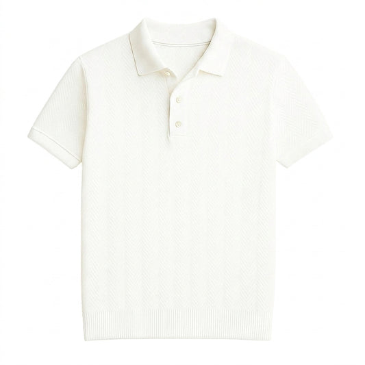 Herren Kurzarm-Polohemd mit Chevron-Strickmuster-Men Summer Shirts-Alpenkind