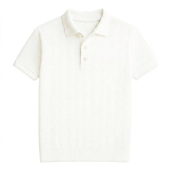 Herren Kurzarm-Polohemd mit Chevron-Strickmuster-Men Summer Shirts-Alpenkind
