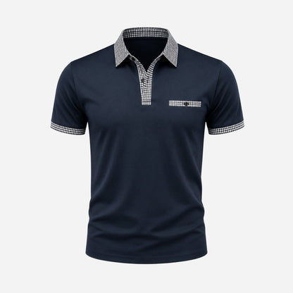 Herren-Kurzarm-Poloshirt mit gemustertem Besatz-Shirts for men-Alpenkind