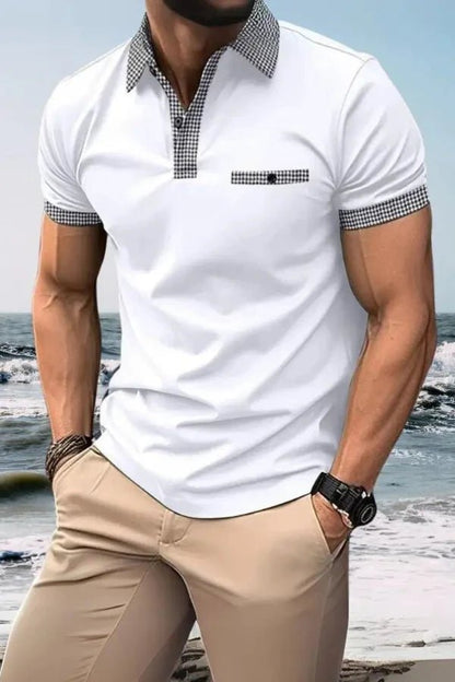 Herren-Kurzarm-Poloshirt mit gemustertem Besatz-Shirts for men-Alpenkind