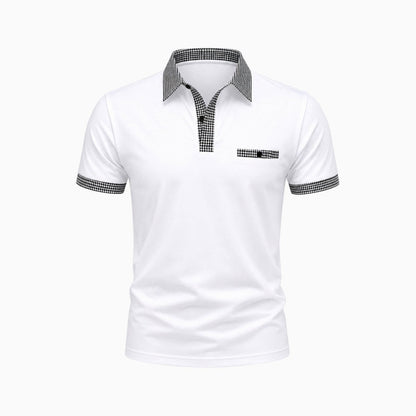Herren-Kurzarm-Poloshirt mit gemustertem Besatz-Shirts for men-Alpenkind