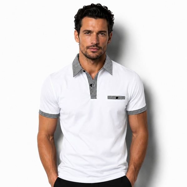 Herren-Kurzarm-Poloshirt mit gemustertem Besatz-Shirts for men-Alpenkind