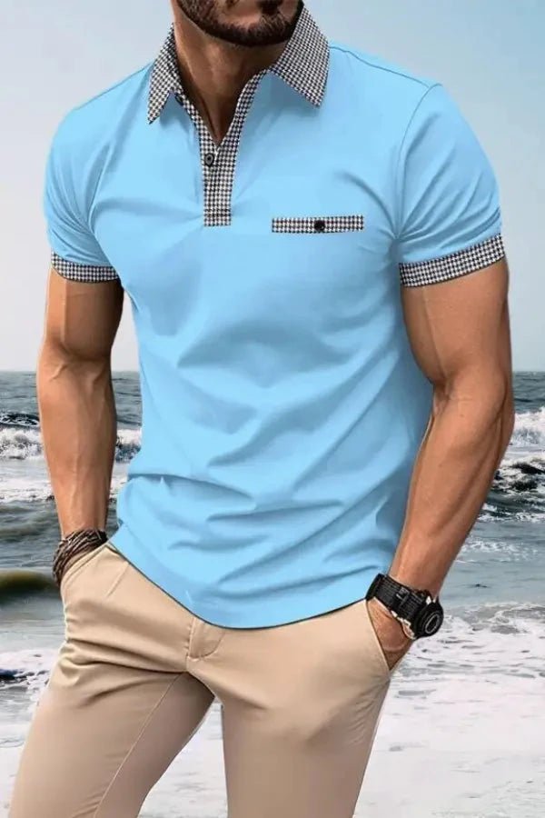 Herren-Kurzarm-Poloshirt mit gemustertem Besatz-Shirts for men-Alpenkind