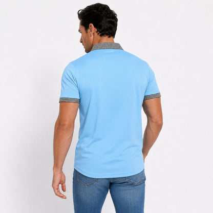 Herren-Kurzarm-Poloshirt mit gemustertem Besatz-Shirts for men-Alpenkind