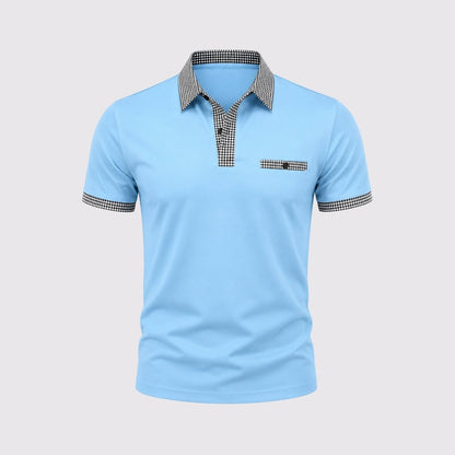 Herren-Kurzarm-Poloshirt mit gemustertem Besatz-Shirts for men-Alpenkind