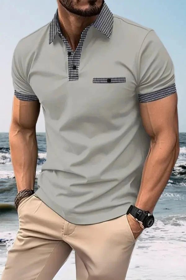 Herren-Kurzarm-Poloshirt mit gemustertem Besatz-Shirts for men-Alpenkind
