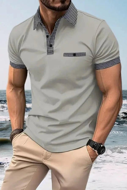 Herren-Kurzarm-Poloshirt mit gemustertem Besatz-Shirts for men-Alpenkind