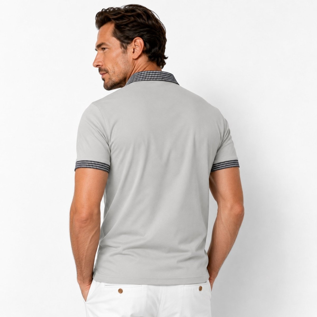 Herren-Kurzarm-Poloshirt mit gemustertem Besatz-Shirts for men-Alpenkind