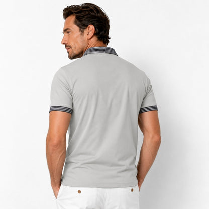 Herren-Kurzarm-Poloshirt mit gemustertem Besatz-Shirts for men-Alpenkind