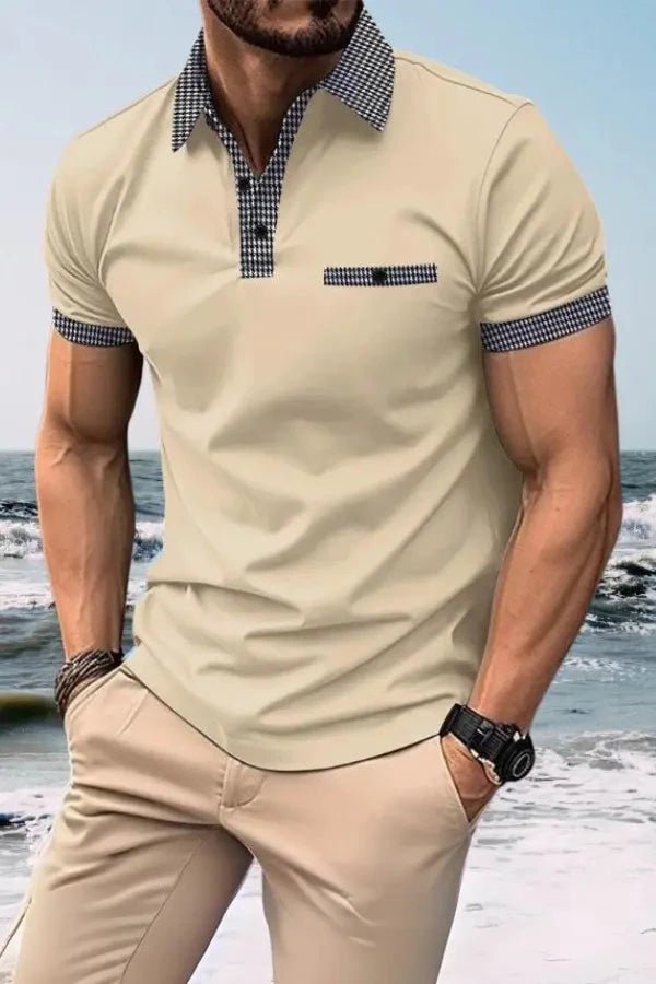Herren-Kurzarm-Poloshirt mit gemustertem Besatz-Shirts for men-Alpenkind