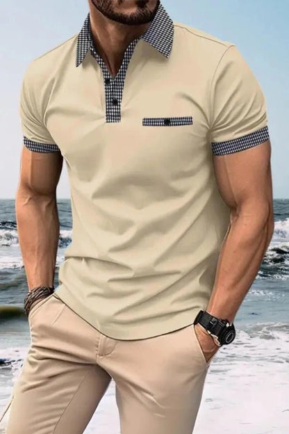 Herren-Kurzarm-Poloshirt mit gemustertem Besatz-Shirts for men-Alpenkind