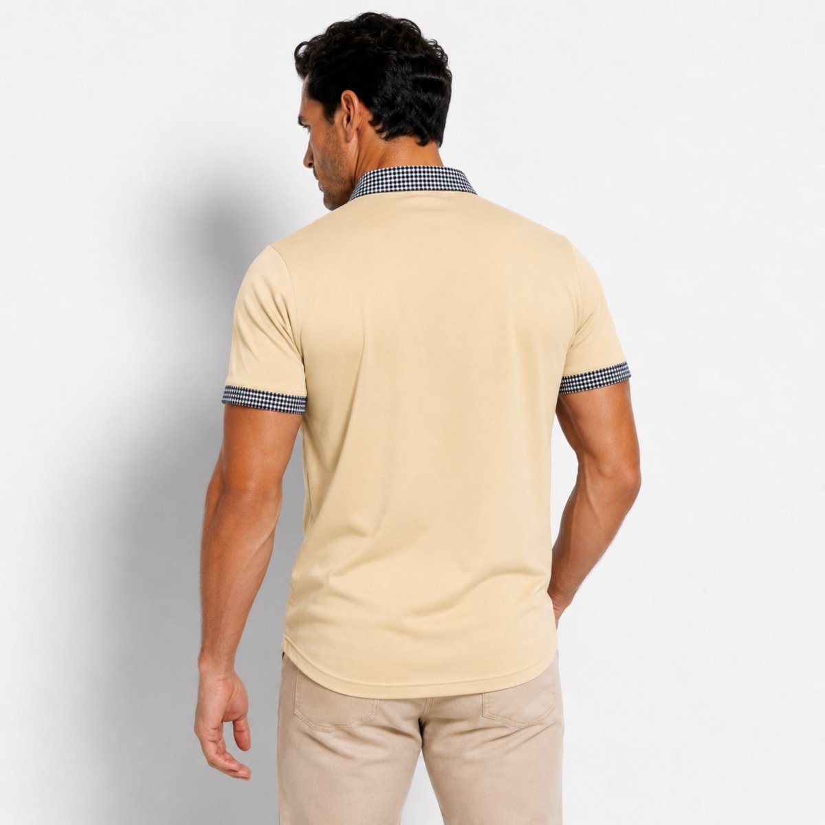 Herren-Kurzarm-Poloshirt mit gemustertem Besatz-Shirts for men-Alpenkind